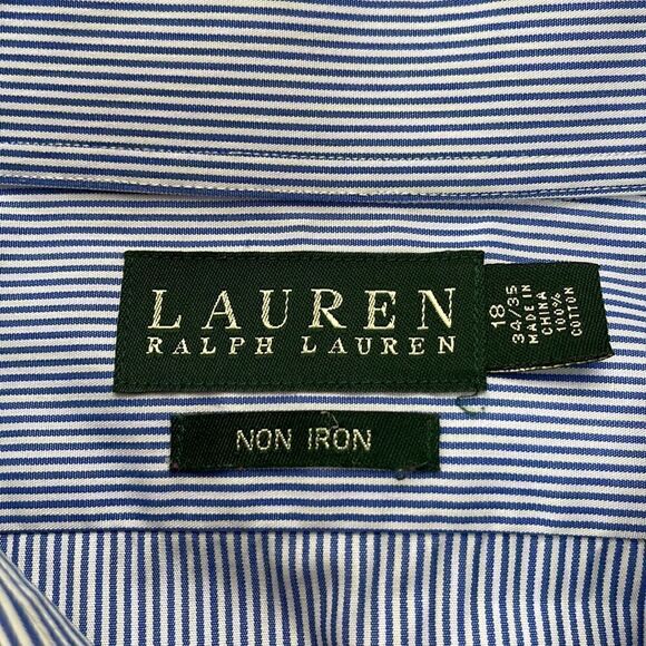 Lauren Ralph Lauren Dress Shirt‎ 18 34/35 Blue Pinstripe Long Sleeve Button Down - Picture 6 of 12